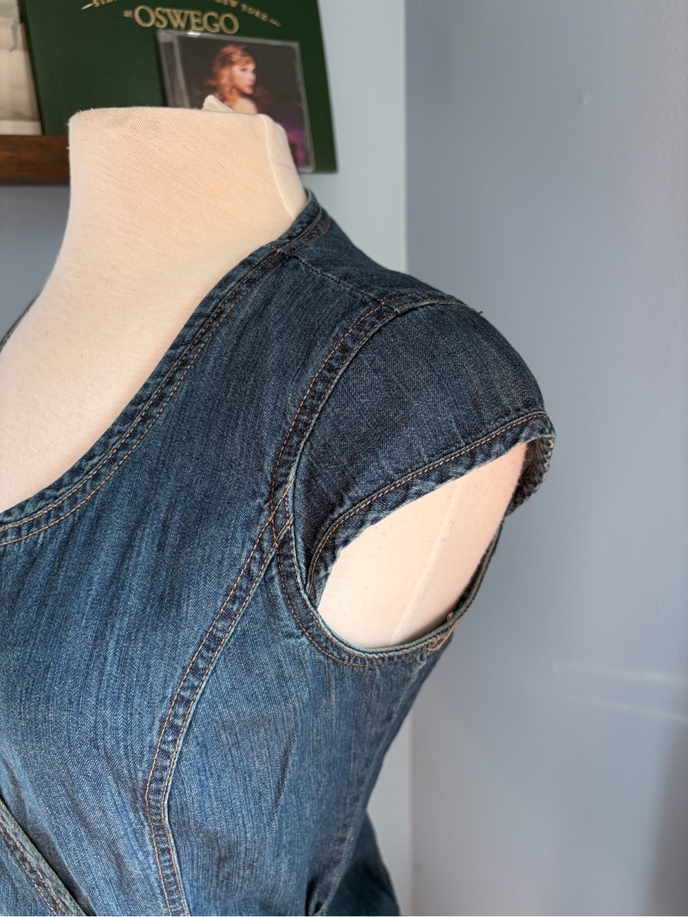 Vintage Old Navy Brand Denim Wrap Midi Dress - Blue - Picture 3 of 6